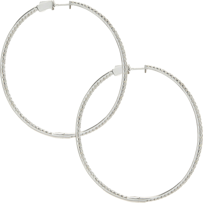 18 Karat White Gold Diamond Inside Outside Hoop Earrings