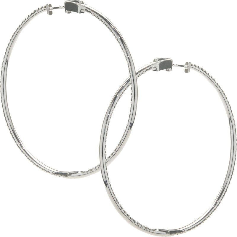 18 Karat White Gold Diamond Inside Outside Hoop Earrings