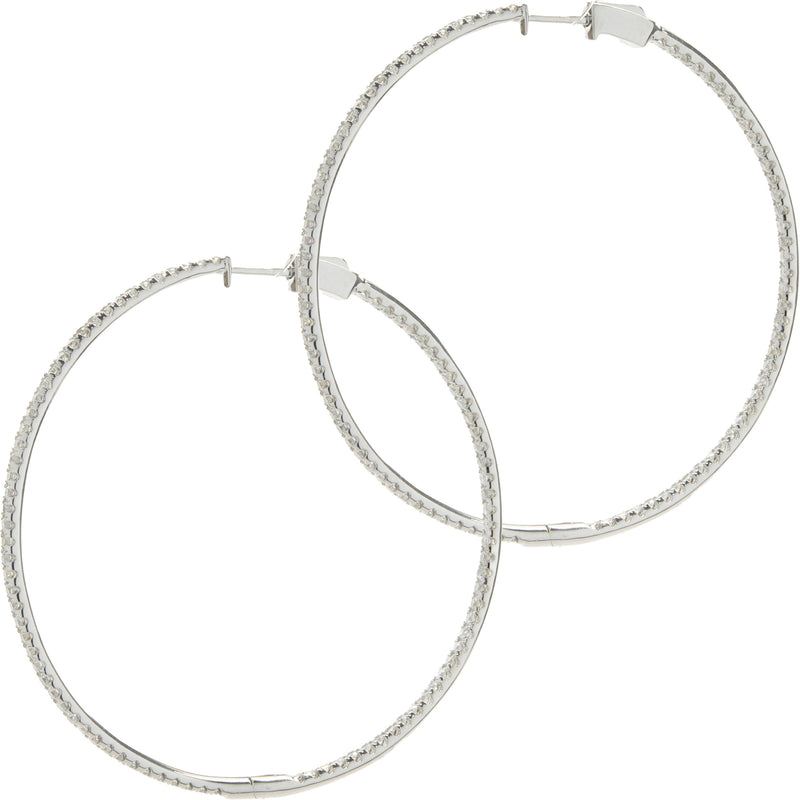 18 Karat White Gold Diamond Inside Outside Hoop Earrings