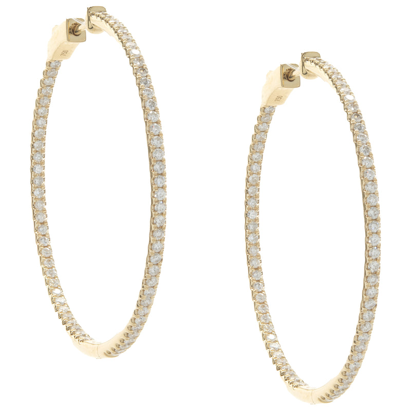 18 Karat Yellow Gold Diamond Inside Outside Hoop Earrings