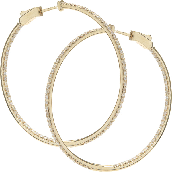 18 Karat Yellow Gold Diamond Inside Outside Hoop Earrings