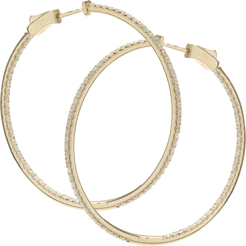 18 Karat Yellow Gold Diamond Inside Outside Hoop Earrings