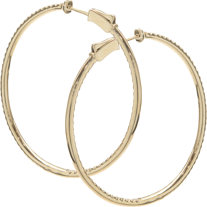 18 Karat Yellow Gold Diamond Inside Outside Hoop Earrings