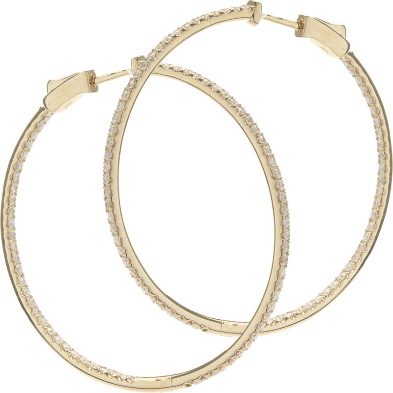 18 Karat Yellow Gold Diamond Inside Outside Hoop Earrings