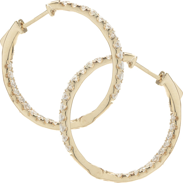 18 Karat Yellow Gold Diamond Inside Outside Hoop Earrings