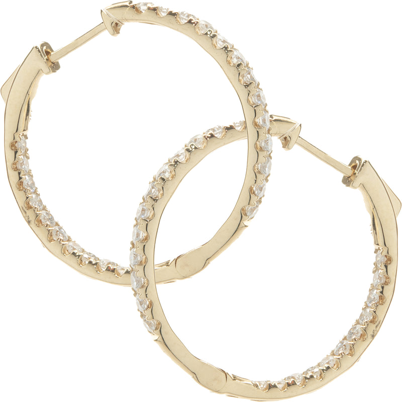 18 Karat Yellow Gold Diamond Inside Outside Hoop Earrings