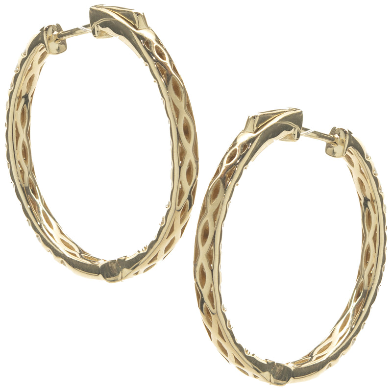 18 Karat Yellow Gold Diamond Inside Outside Hoop Earrings