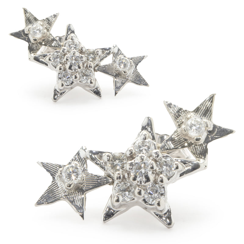 14 Karat White Gold Diamond Star Drop Earrings