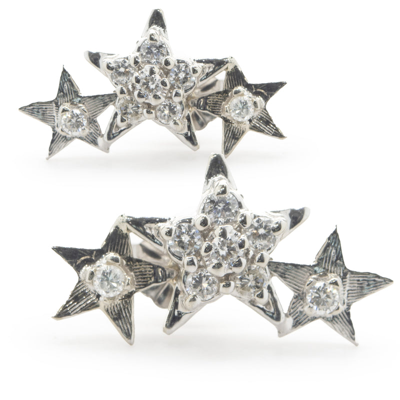 14 Karat White Gold Diamond Star Drop Earrings