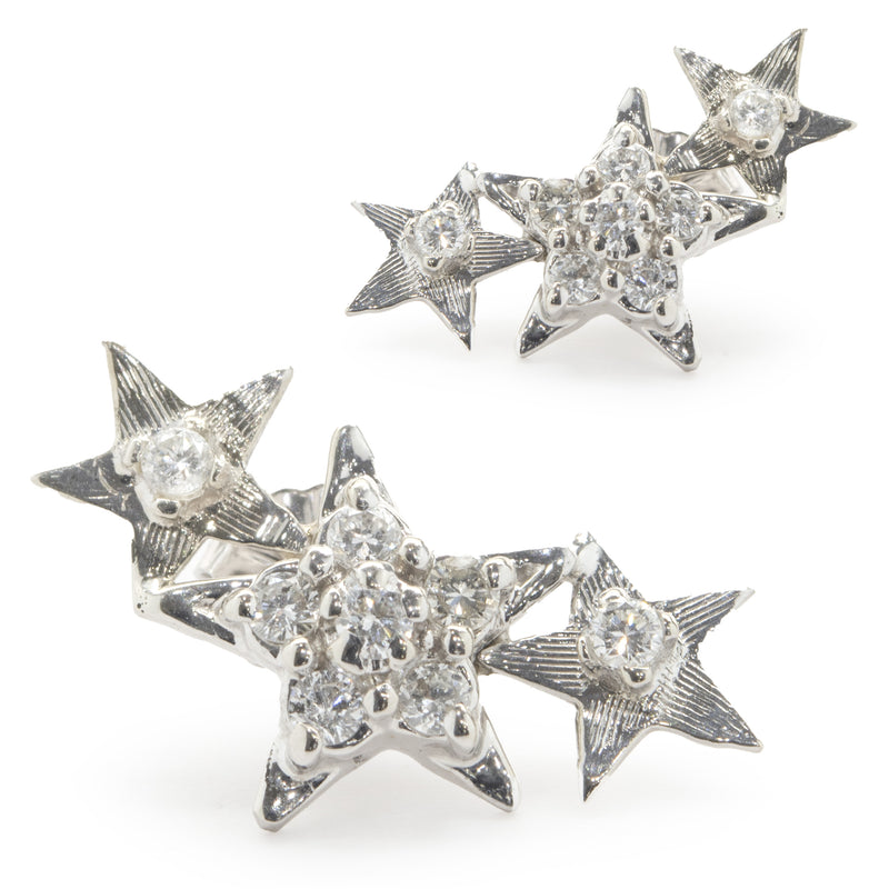 14 Karat White Gold Diamond Star Drop Earrings