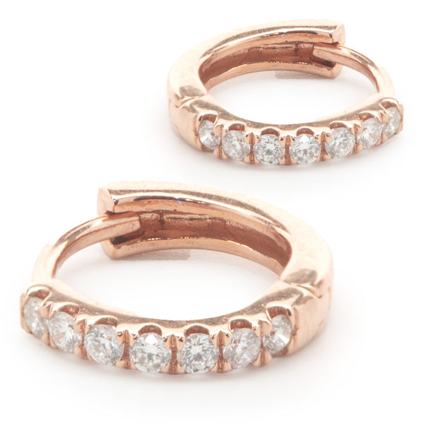 18 Karat Rose Gold Diamond Huggie Hoop Earrings