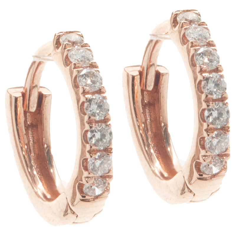 18 Karat Rose Gold Diamond Huggie Hoop Earrings