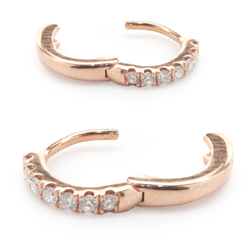 18 Karat Rose Gold Diamond Huggie Hoop Earrings
