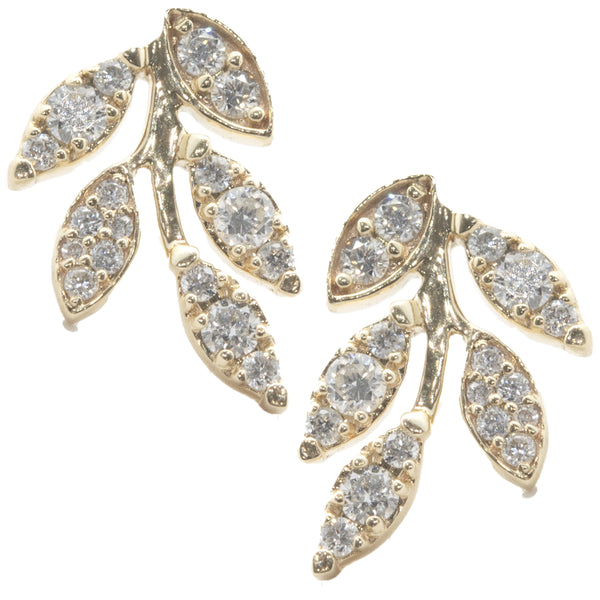 14 Karat Yellow Gold Diamond Floral Stud Earrings
