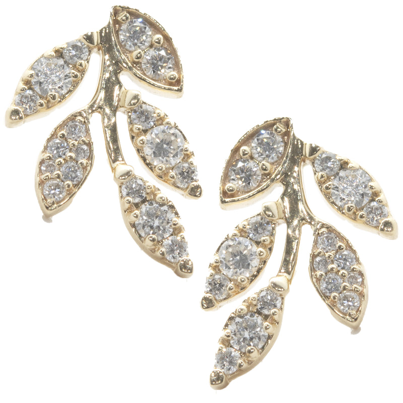 14 Karat Yellow Gold Diamond Floral Stud Earrings