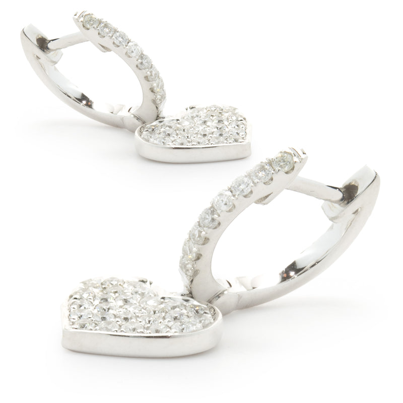 14 Karat White Gold Pave Diamond Heart Drop Earrings