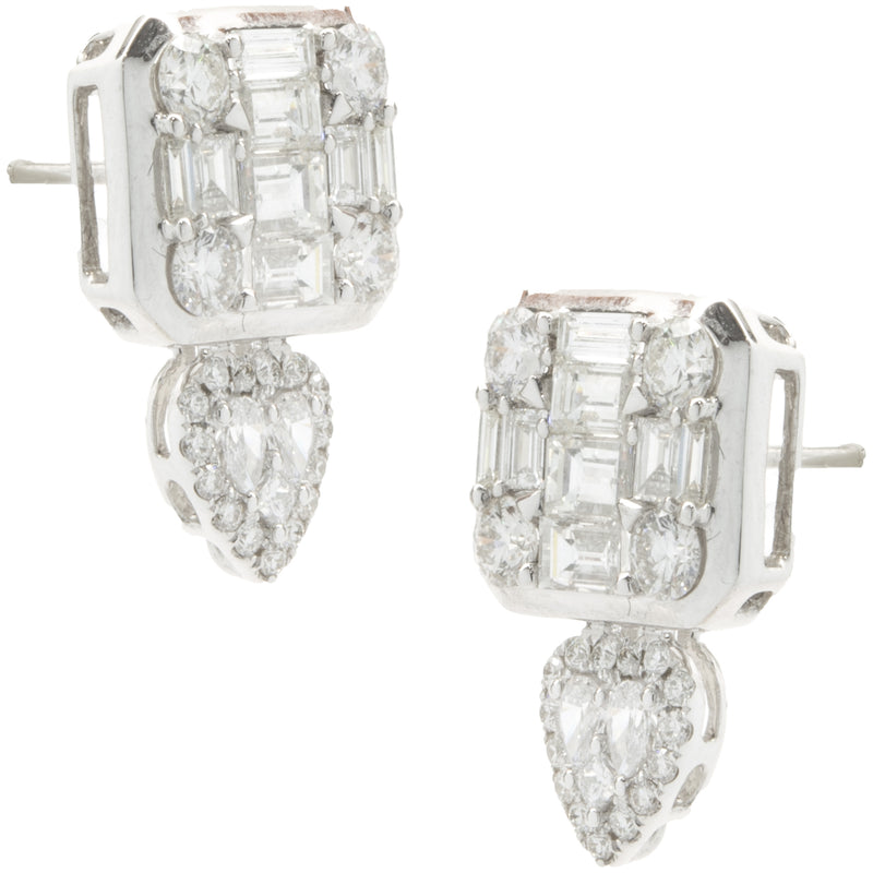 18 Karat White Gold Mosaic Set Diamond Fashion Earrings