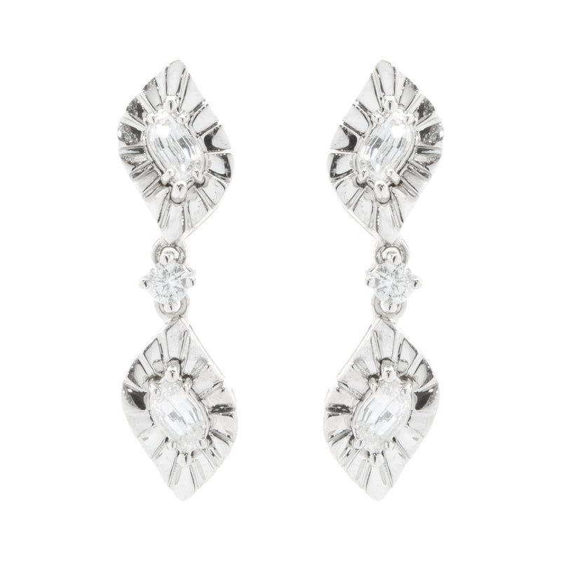 18 Karat White Gold Flame Cut Diamond Drop Earrings