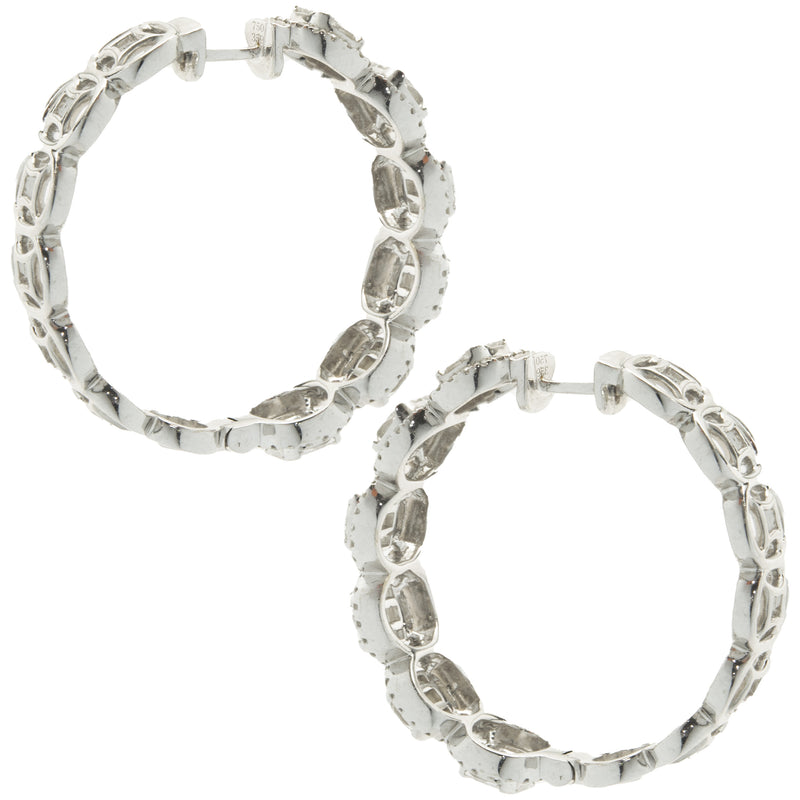 18 Karat White Gold Mosaic Set Diamond Inside Outside Hoop Earrings