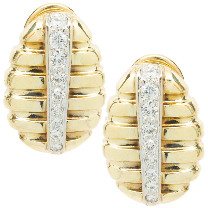 18 Karat Yellow Gold Diamond Bee Hive Earrings