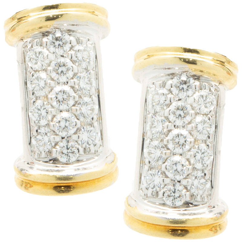18 Karat Yellow & White Gold Pave Diamond Bar Earrings
