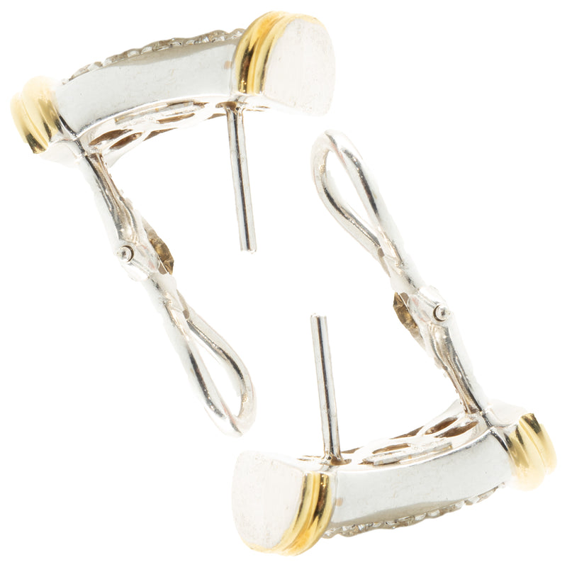 18 Karat Yellow & White Gold Pave Diamond Bar Earrings