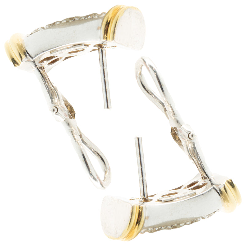 18 Karat Yellow & White Gold Pave Diamond Bar Earrings