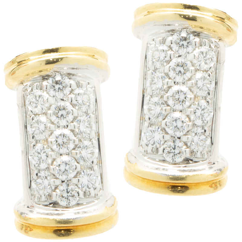 18 Karat Yellow & White Gold Pave Diamond Bar Earrings