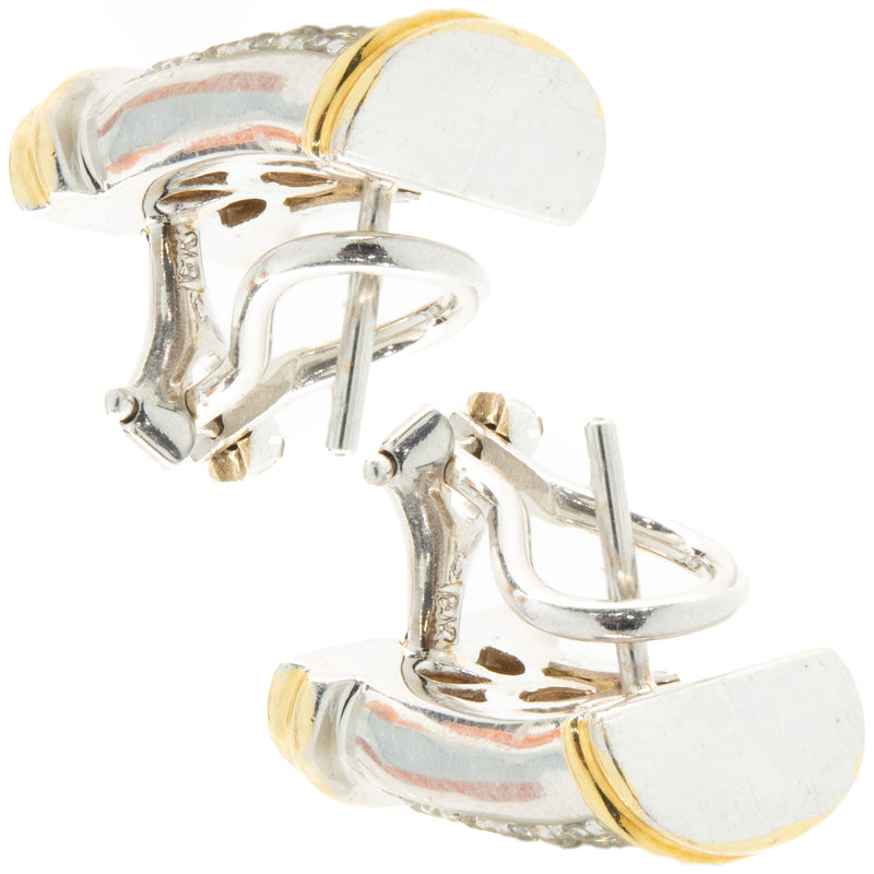 18 Karat Yellow & White Gold Pave Diamond Bar Earrings