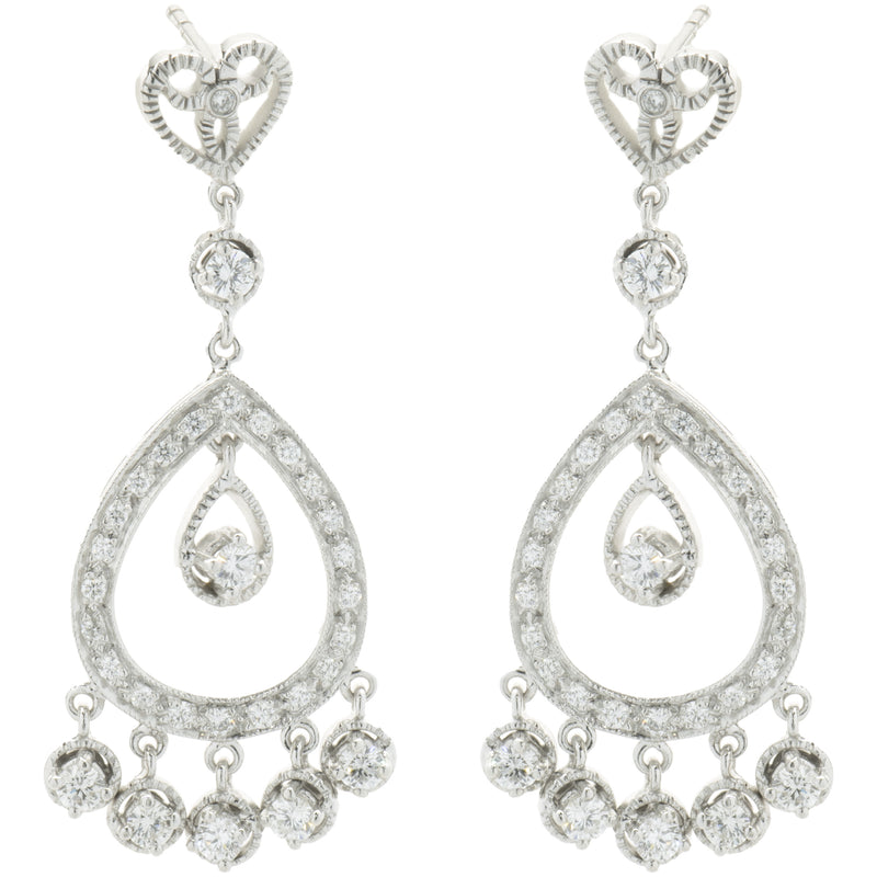18 Karat White Gold Vintage Pear Shape Cutout Drop Earrings