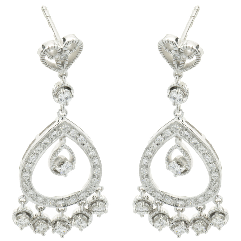 18 Karat White Gold Vintage Pear Shape Cutout Drop Earrings