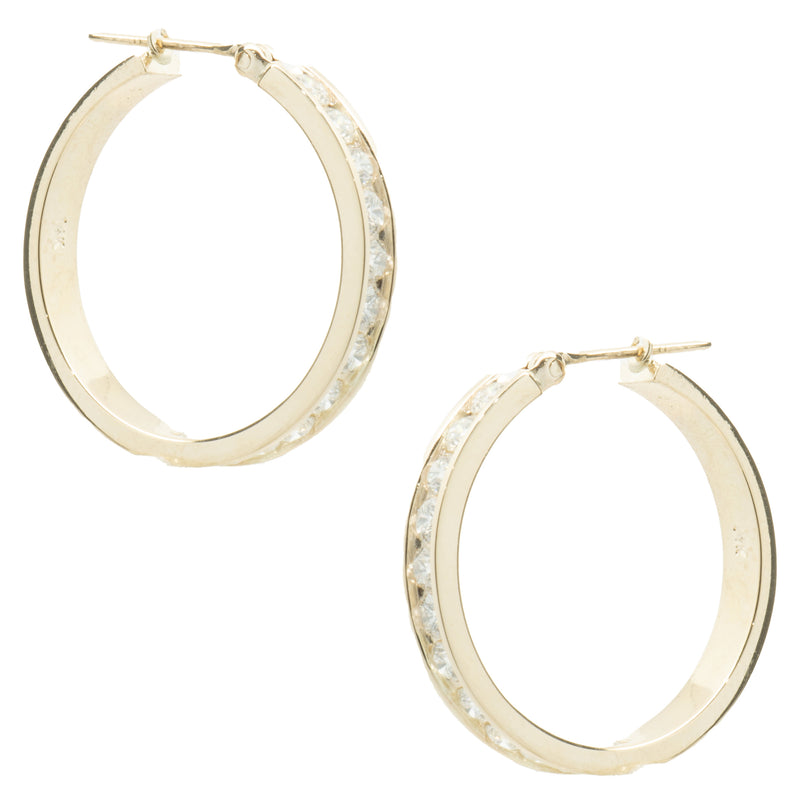 14 Karat Yellow Gold Diamond Channel Set Hoop Earrings