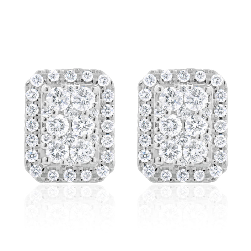 14 Karat Yellow Gold Pave Diamond Rectangular Stud Earrings