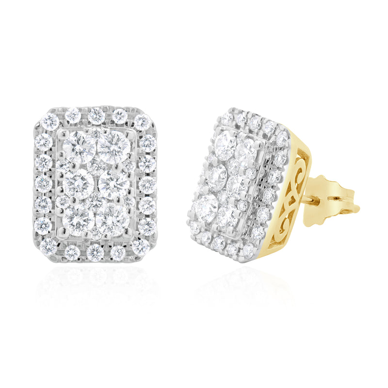 14 Karat Yellow Gold Pave Diamond Rectangular Stud Earrings