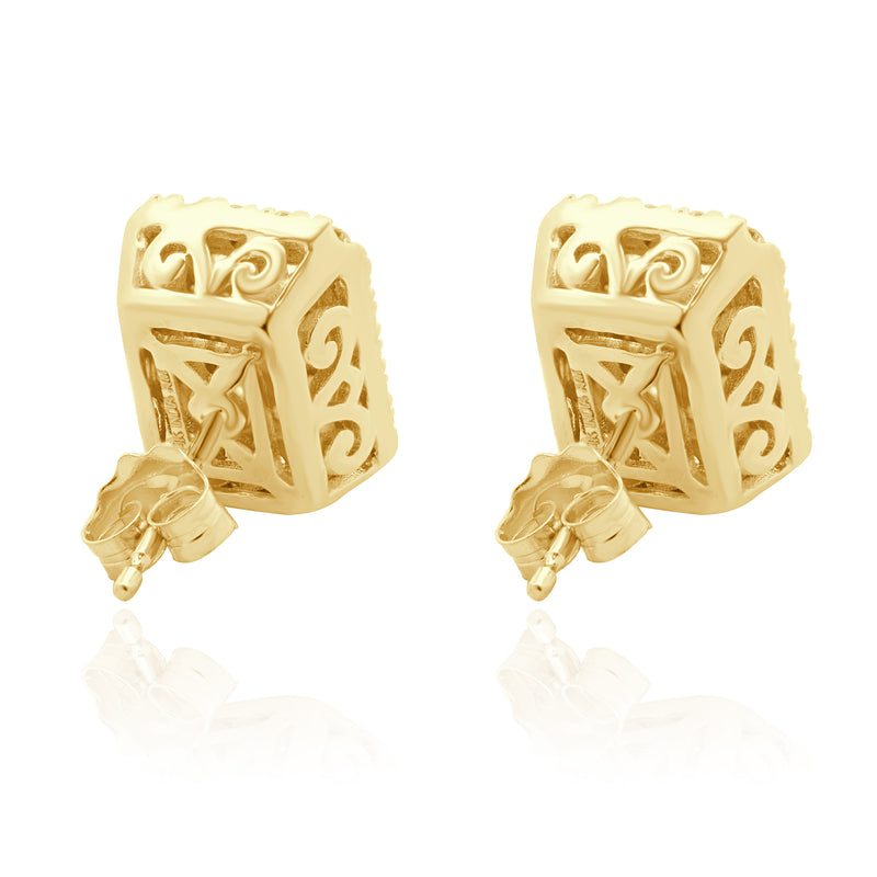 14 Karat Yellow Gold Pave Diamond Rectangular Stud Earrings