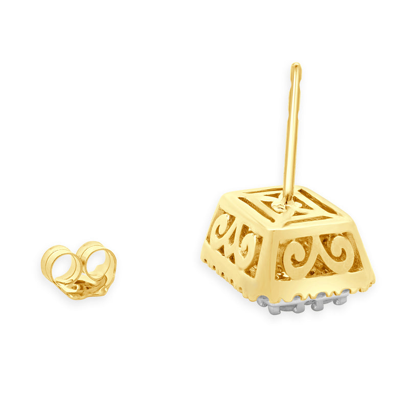 14 Karat Yellow Gold Pave Diamond Rectangular Stud Earrings