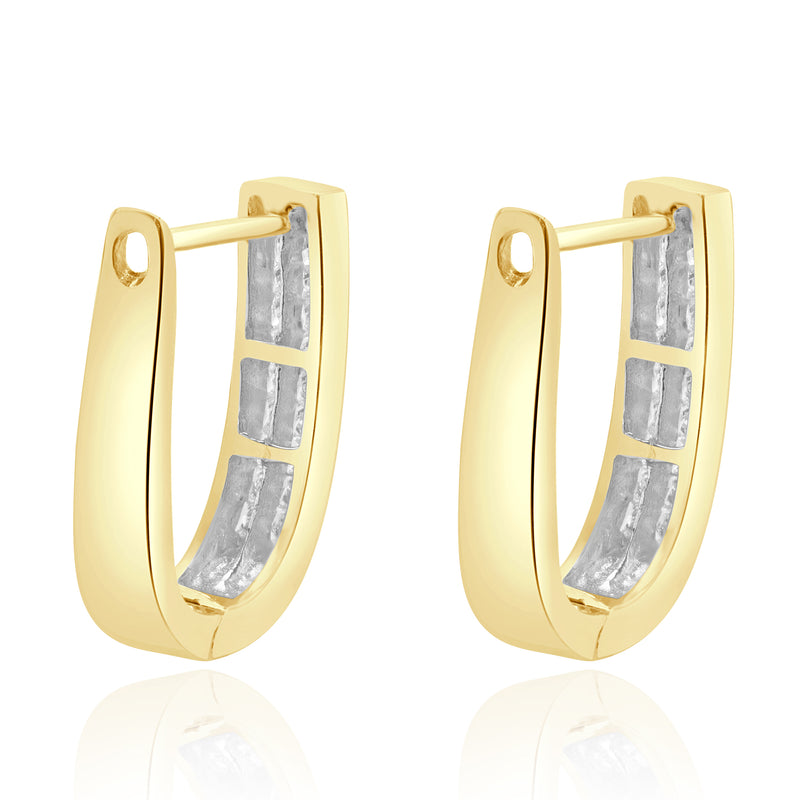 14 Karat Yellow Gold Channel Set Princess Cut Diamond Hoop Earrings