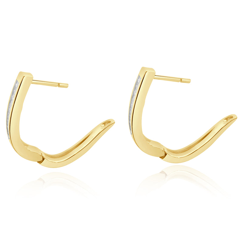 14 Karat Yellow Gold Channel Set Princess Cut Diamond Hoop Earrings