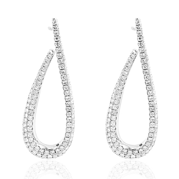 18 Karat White Gold Pave Diamond Loop Through Drop Earrings