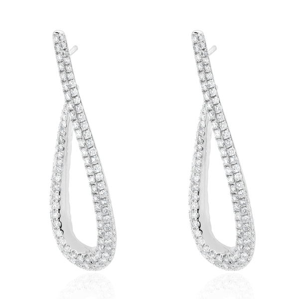 18 Karat White Gold Pave Diamond Loop Through Drop Earrings