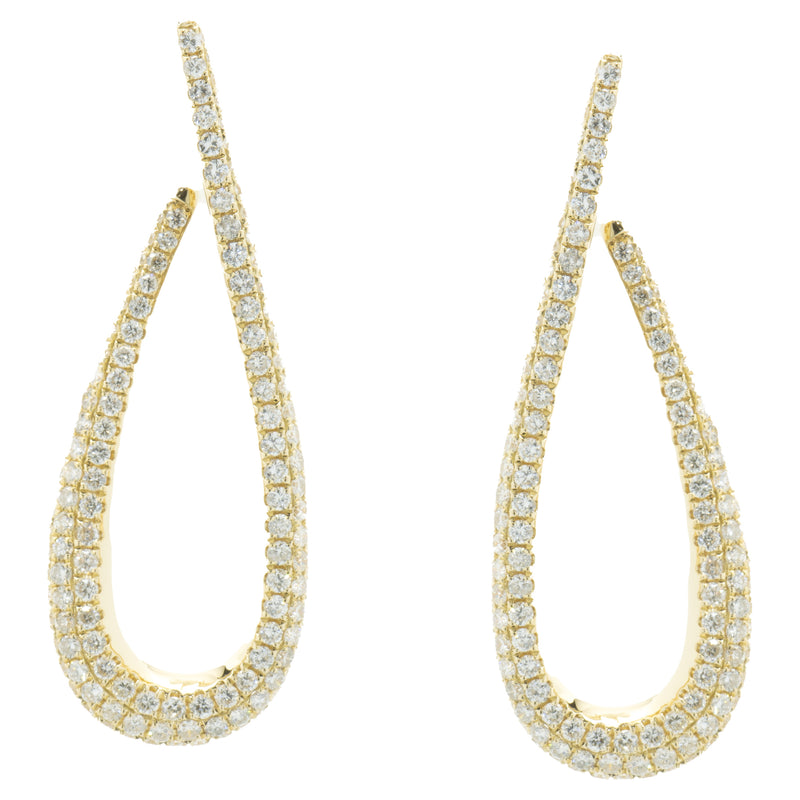 18 Karat Yellow Gold Pave Diamond Loop Through Drop Earrings