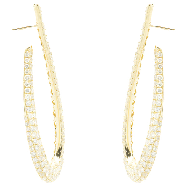 18 Karat Yellow Gold Pave Diamond Loop Through Drop Earrings