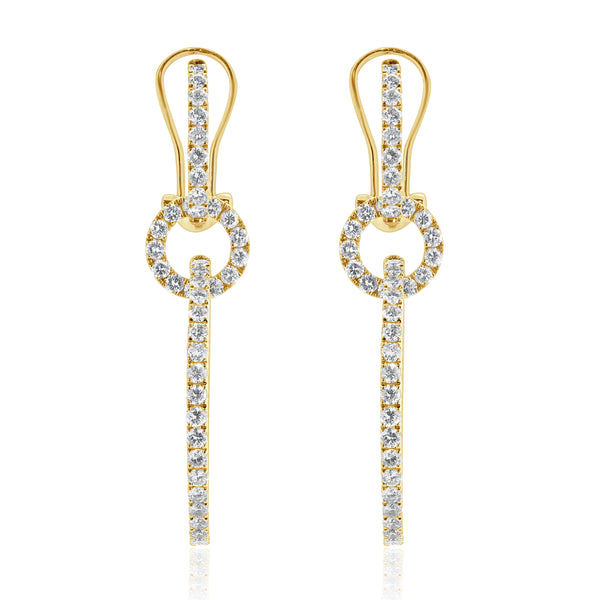 18 Karat Yellow Gold Diamond Circle Drop Earrings