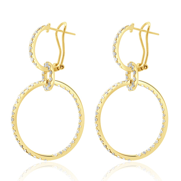 18 Karat Yellow Gold Diamond Circle Drop Earrings