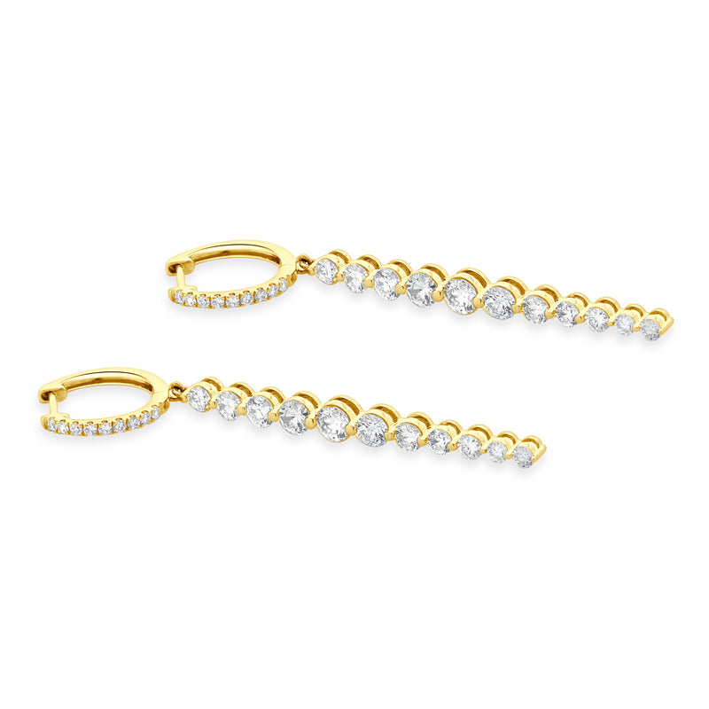 18 Karat Yellow Gold Graduated Diamond Inline Drop Earrings