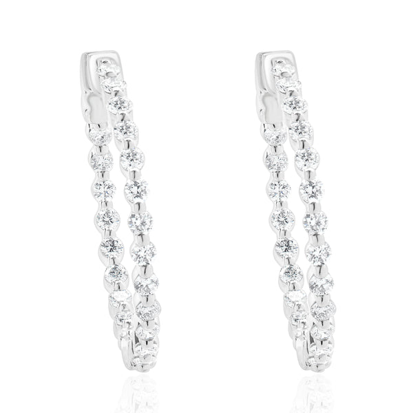14 Karat White Gold Diamond Inside Outside Hoop Earrings