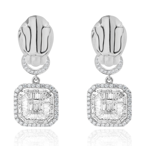 18 Karat White Gold Panther Mosaic Set Diamond Drop Earrings