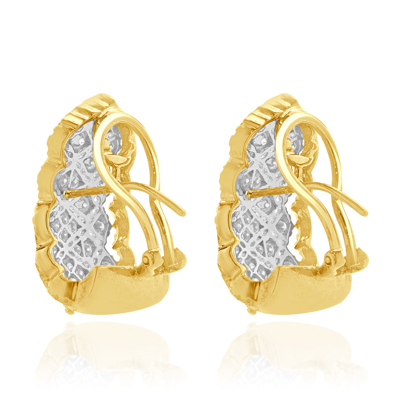18 Karat White & Yellow Gold Pave Diamond Weave Hoop Earrings