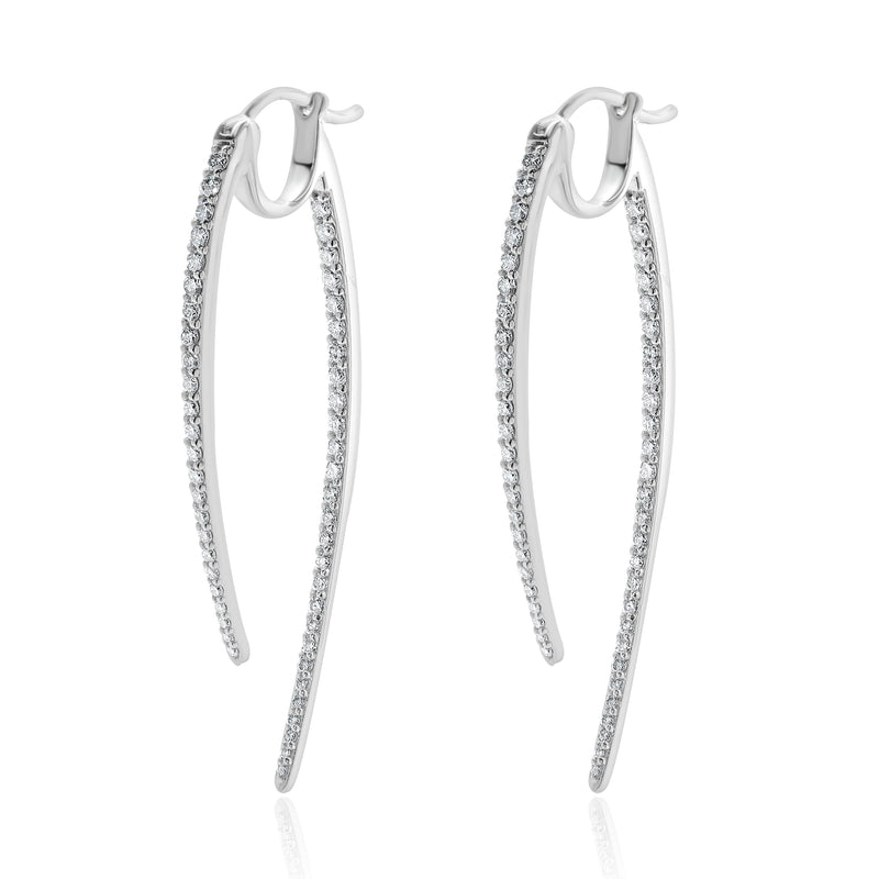 14 Karat White Gold Diamond Front and Back Spear Drop Earrings