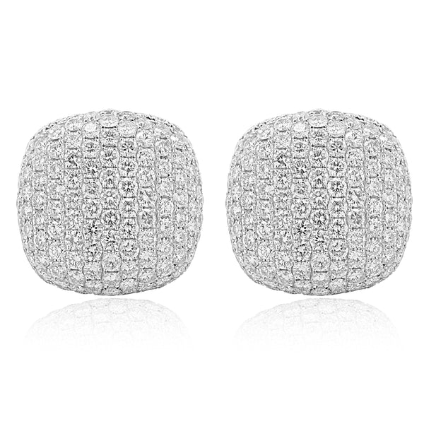 18 Karat White Gold Pave Diamond Button Earrings